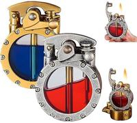Lot de 2 briquets vintage à base de kérosène transparent, style steampunk, flamme douce, briquet unique et cool pour homme (mélangé)
