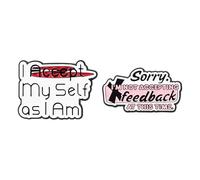 Lot de 2 broches amusantes en émail inspirant, Accept Myself as I Am & Not Accepting Feedback, broche d'amour personnel pour sac à dos, veste, chapeau