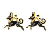 Lot de 2 broches Anubis - Dieu égyptien de l'au-delà, motif chacal noir avec accents dorés et rouges, bijoux égyptiens uniques