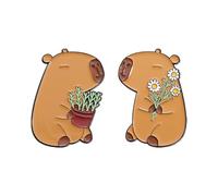 Lot de 2 broches Capybaras en alliage tendance sur le thème des animaux pour sac à dos, bijoux pour femmes et filles, broche au design unique