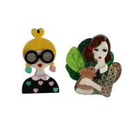 Lot de 2 broches créatives en acrylique - Jolies figurines acétiques - Pour femme, pull, écharpe, manteau, Acrylique, Sans pierre précieuse