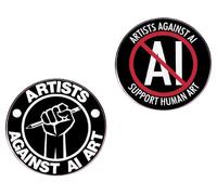 Lot de 2 broches d'artistes contre l'IA Art, prend en charge les broches d'art humain, opposées aux broches en alliage métallique AI, One size, Métal, Sans pierre précieuse