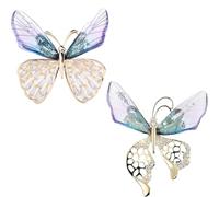 Lot de 2 broches délicates en forme de papillon pour femme, broche en cristal pour décoration de vêtements vintage, châle, bouquet d'épingle à nourrice pour chapeau, costume, cravate, mariage (Violet)