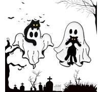 Lot de 2 broches d'Halloween fantôme effrayant et chat noir en émail pour femme, jolis badges chatons de dessin animé pour veste, chapeau, sac à dos, bijoux d'Halloween