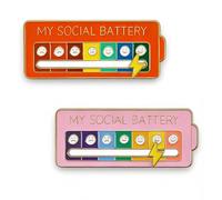 Lot de 2 Broches Émaillées Batterie Sociale (Rose Et Orange)