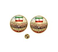 Lot de 2 broches rondes en émail avec drapeau iranien, 3,5 cm, en alliage de métal doré, pour la fête des patriotes iraniens