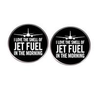 Lot de 2 broches rondes en émail avec inscription « I Love The Smell of Jet Fuel In The Morning » - En alliage métallique - Pour les amateurs d'avions pilotes, vêtements, sac à dos, chapeau,