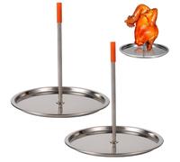 Lot de 2 brochettes verticales en acier inoxydable avec broche amovible et lèchefrite pour poulet entier, poisson, viande |.Brochette verticale de conception auto-arrosante, broche, gril, Stai