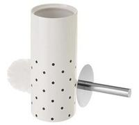 Lot de 2 brosse de toilette WC avec support en céramique coloris blanc avec motif de cercle noir - Diamètre 10 x Hauteur 32 cm-JUANIO- G