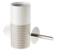 Lot de 2 brosse de toilette WC avec support en céramique coloris blanc / beige - Diamètre 10 x Hauteur 32 cm-JUANIO- Blanc G