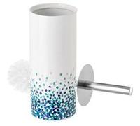 Lot de 2 brosse de toilette WC avec support en céramique coloris blanc/bleu - Diamètre 10 x Hauteur 32 cm Blanc G