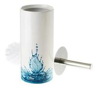Lot de 2 brosse de toilette WC avec support en céramique coloris blanc/bleu - Diamètre 10 x Hauteur 32 cm-JUANIO- Blanc G