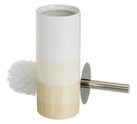Lot de 2 brosse de toilette WC avec support en céramique coloris blanc / jaune - Diamètre 10 x Hauteur 32 cm-JUANIO- G