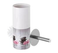 Lot de 2 Brosse de Toilette WC avec Support Zen, Porte Brosse WC en céramique Coloris Blanc/Gris - Diamètre 10 x Hauteur 32 cm - JUANIO -