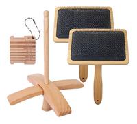 Lot de 2 brosses à carder en bois avec tige en bois, peigne de nettoyage pour feutrage à l'aiguille de tapis, mélange et cardage de laine (M)