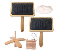 Lot de 2 brosses à carder en bois avec tige en bois, peigne de nettoyage pour feutrage à l'aiguille de tapis, mélange et cardage de laine (L)