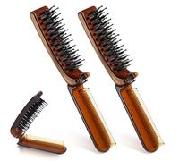 Lot de 2 brosses à cheveux de taille voyage - Pliable - Portable - En poils de nylon - Avec peigne à dents fines - Mini brosse à cheveux pliable pour hommes et femmes - Sec, humide, épaisse, fine,