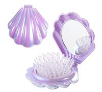 Lot de 2 brosses à cheveux de voyage pliables avec miroir, finition métallique brillante, brosse de poche en forme de coquillage violet portable pliable Mini peigne à cheveux de taille compacte Peigne