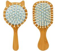 Lot de 2 brosses à cheveux mignonnes en bambou avec poils en bambou, massages du cuir chevelu, antistatique, démêlante pour tous les types de poche, brosse à cheveux de voyage pour hommes, femmes,