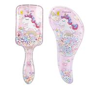 Lot de 2 brosses à cheveux pour tout-petits, peigne à paillettes licorne, pour coussin gonflable, brosses démêlantes pour filles, poils doux pour cheveux bouclés, lisses, longs et courts des enfants