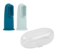 Lot de 2 brosses à dents à doigt bleu + étui de protection