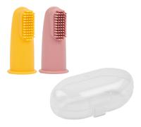 Lot de 2 brosses à dents à doigt ocre et rose + étui de protection