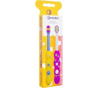 Lot de 2 brosses à dents écologiques pour bébé de 0 à 2 ans, avec 4 080 poils, taille Nordics (jaune/violet + rose/blanc)
