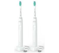Philips Sonicare 3100, Brosse à dents électrique sonique, capteur de pression et minuterie, blanc, pack de 2, modèle HX3675/13