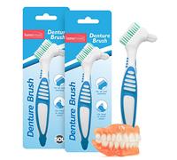Lot de 2 brosses à dents pour dentier | Nettoyeur de dentier avec poils souples multicouches et têtes de brosse à double angle | Comprend un carnet SOL