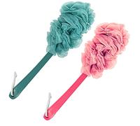 Lot de 2 brosses à récurer le dos à long manche - Éponge exfoliante en luffa sur bâton pour douche et bain, brosse amovible