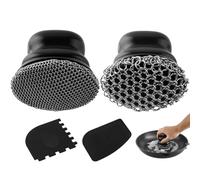 Lot de 2 brosses à récurer pour poêle en Fonte, avec 2 grattoirs, Brosse à chaîne pour Vaisselle, casseroles, poêles, plaques de Cuisson, barbecues (Noir, Petit + Grand Maillot, 2 pièces)