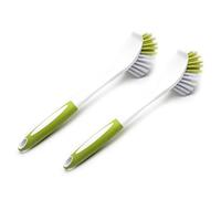 Lot de 2 brosses à vaisselle avec poignée et poils durs - Pour laver la vaisselle, les éviers de cuisine, les casseroles et la vaisselle - Jaune-vert