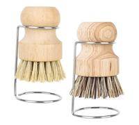Lot de 2 brosses à Vaisselle en Bambou avec 2 égouttoirs ! Convient pour Laver la Vaisselle, Les casseroles et Les éviers de Cuisine, Nettoyage Efficace de la Vaisselle et des casseroles