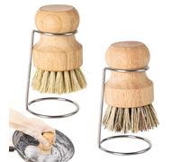 Lot de 2 brosses à vaisselle en bois avec égouttoir pour vaisselle en poils de sisal naturel pour nettoyer l'évier, la vaisselle, les casseroles et les poêles