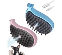 Lot de 2 brosses à vapeur 3 en 1 pour chat avec solution d'entretien - Peigne de toilettage électrique pour chats et chiens, brosse de massage en silicone à la vapeur - Épilateur de poils d'animaux de