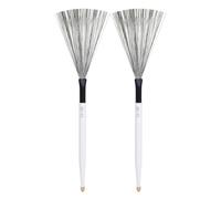 Lot de 2 brosses de batterie multicolores pour instrument Cajon Bâton Batteur Brosses métalliques Taille compacte Accessoire d'entraînement Blanc
