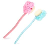 Lot de 2 brosses de douche pour le corps, brosse de bain à long manche avec éponge en maille douce pour femme, homme, personne âgée, bain exfoliant, massage (bleu, rose)