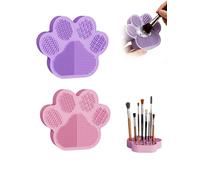 Lot de 2 brosses de maquillage 2 en 1 en forme de patte de chat - 6 zones - 113 mm x 97 mm - Avec ventouses de rangement pour un nettoyage en profondeur de toutes les brosses de salle de bain - Rose