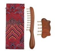 Lot de 2 brosses de massage du cuir chevelu en bois et laiton à dents larges, peigne de massage du cuir chevelu, guide d'utilisation (français non garanti), croissance des cheveux, cheveux pour femmes