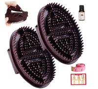 Lot de 2 brosses de massage méridiennes professionnelles douces et élastiques avec ruban à mesurer à l'huile essentielle, carte méridienne pour le cou, le dos, les pieds lombaires, marron