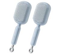 Lot de 2 brosses de massage rétractables avec coussin auto-nettoyant, antistatique, épilation à un bouton et facile à nettoyer ou tous types de cheveux Bleu