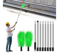 Lot de 2 brosses de nettoyage de gouttière, brosse de nettoyage de gouttière avec 8 rallonges télescopiques pour nettoyer les feuilles, les débris, les fenêtres, les gouttières, les toiles d'araignée