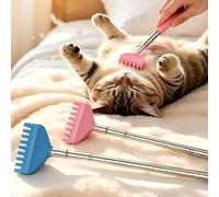 Lot de 2 brosses de toilettage télescopiques et jouet interactif pour chat avec tête de massage, baguette extensible pour coller avec des animaux timides ou anxieux