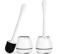 Lot de 2 brosses de Toilette avec Support ventilé et Long Manche Ergonomique, Poils durables pour Le Nettoyage de la Salle de Bain (Blanc)
