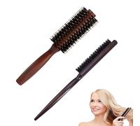 Lot de 2 brosses en poils de sanglier - Brosse à cheveux - Grande brosse ronde - Petit pinceau à barbe - Manche en bois de noyer - Pour cheveux longs, épais, bouclés, secs ou abîmés (brun rouge)