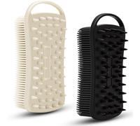 Lot de 2 brosses exfoliantes 2 en 1 en silicone pour le corps, luffa en silicone souple pour peaux sensibles, masseur de cuir chevelu en silicone, facile à nettoyer, mousse bien (gris et noir)