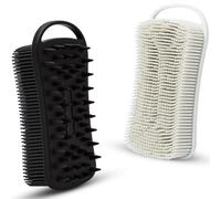 Lot de 2 brosses exfoliantes 2 en 1 en silicone pour le corps, luffa en silicone souple pour peaux sensibles, masseur de cuir chevelu en silicone, facile à nettoyer, mousse bien (gris et noir)