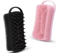 Lot de 2 brosses exfoliantes pour le corps en silicone, brosse de bain et douche 2 en 1, éponge loofah en silicone doux pour peau sensible, masseur de cheveux et cuir chevelu pour la douche