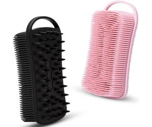 Lot de 2 brosses exfoliantes pour le corps en silicone, brosse de bain et douche 2 en 1, éponge loofah en silicone doux pour peau sensible, masseur de cheveux et cuir chevelu pour la douche