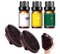 Lot de 2 brosses méridiennes avec 3 huiles essentielles de 10 ml, brosse de massage, massage des jambes, relaxation du corps, brosse de massage pour la taille, l'abdomen, la tête, les jambes